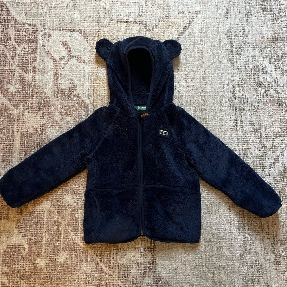 LL Bean Navy Fleece Bear Hoodie